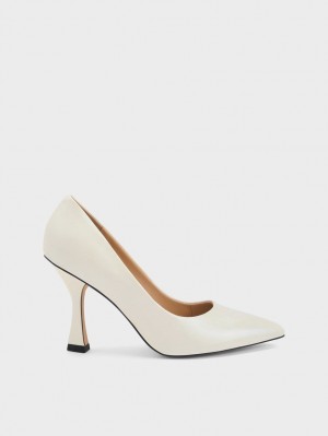 Charles & Keith Leder Flare Heel Pumps Weiß | 916WNBIEO