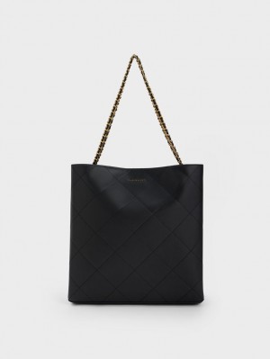 Charles & Keith Leia Braided Handle Tragetaschen Schwarz | 304XURGAW