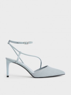 Charles & Keith Linen Asymmetric Pumps Hellblau | 107KPULBX