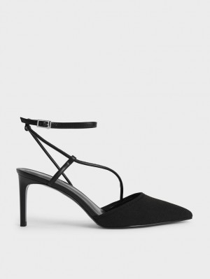 Charles & Keith Linen Asymmetric Pumps Schwarz | 278OACMTD