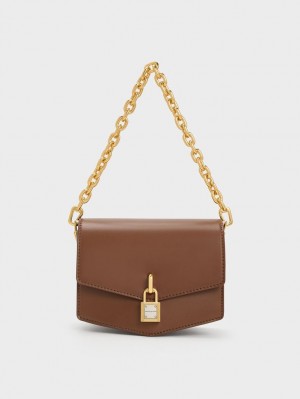 Charles & Keith Lock-Motif Geometric Crossbody Taschen Schokolade | 806IMOFYT