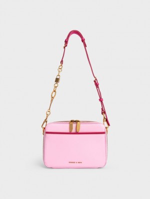 Charles & Keith Lock & Key Chain Handtasche Rosa | 341ZLMYVF