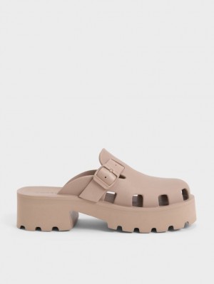 Charles & Keith Mae Buckled Plattform Mules Braun | 265AEYVSU