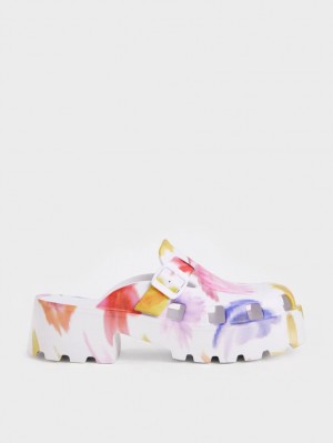 Charles & Keith Mae Printed Buckled Plattform Mules Mehrfarbig | 526VIWAGP