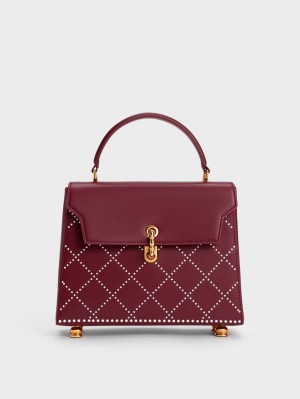 Charles & Keith Marietta Bead-Embellished Trapeze Tragetaschen Bordeaux | 149DMQAIH