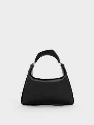 Charles & Keith Marlin Acrylic Handle Hobo Tasche Schwarz | 730HRXDBY