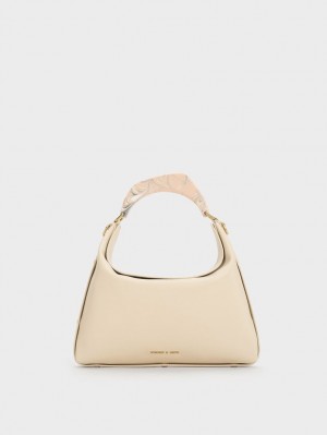 Charles & Keith Marlin Acrylic Handle Hobo Tasche Beige | 783GODJKS