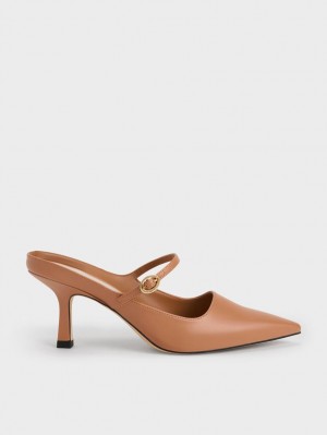 Charles & Keith Mary Jane Absatz Mules Braun | 536QAREGX