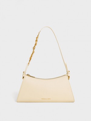 Charles & Keith Metallic-Accent Riemen Trapeze Tragetaschen Beige | 180JAVLXH