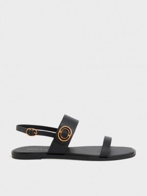 Charles & Keith Metallic Accent Back Riemchensandalen Schwarz | 873SUJGOE