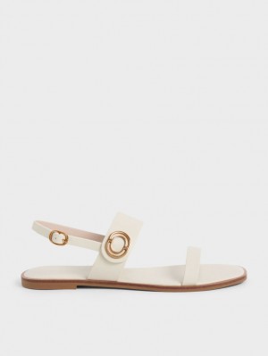 Charles & Keith Metallic Accent Back Riemchensandalen Weiß | 842YIGDFV