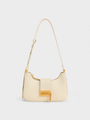 Charles & Keith Metallic Accent Belted Tragetaschen Beige | 108OILWFJ