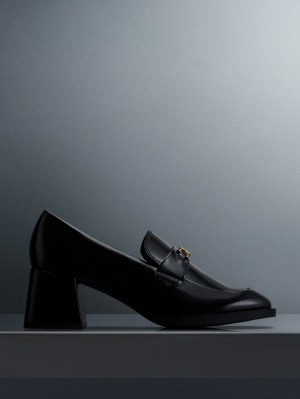 Charles & Keith Metallic Accent Block Heel Loafer Pumps Schwarz | 891DVZOJC