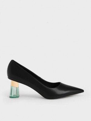 Charles & Keith Metallic Accent Clear Heel Pumps Schwarz | 650HZLQSC