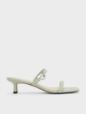 Charles & Keith Metallic Accent Double Riemen Mules Mintfarben | 480LEAYDF