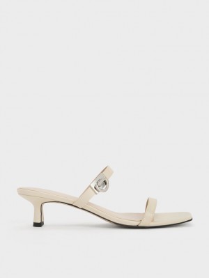 Charles & Keith Metallic Accent Double Riemen Mules Weiß | 091TCZWIS