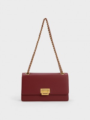 Charles & Keith Metallic Accent Front Flap Schultertaschen Bordeaux | 167FLHZOG