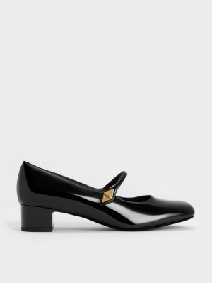 Charles & Keith Metallic Accent Mary Jane Pumps Schwarz | 629SYCIPJ