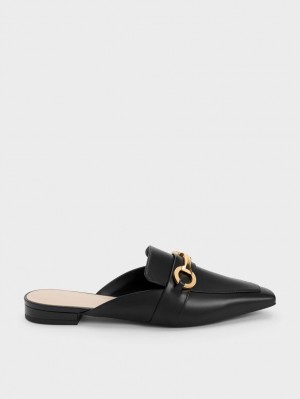 Charles & Keith Metallic Accent Tapered Flache Mules Schwarz | 562ZXFYVN