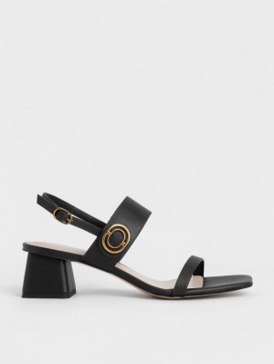 Charles & Keith Metallic Accent Trapeze Sandalen Absatz Schwarz | 827BHMKRA