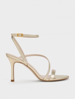 Charles & Keith Metallic Asymmetric Riemchen Sandalen Absatz Gold | 735QSOYUX