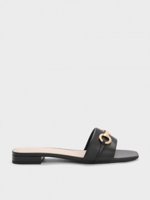 Charles & Keith Metallic Bar Rutschen Sie Sandalen Schwarz | 301KIVYOF