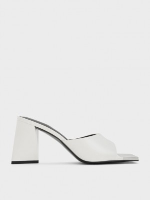 Charles & Keith Metallic Cap Sculptural Heel Mules Weiß | 039SBCHLZ