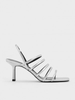 Charles & Keith Metallic Riemchen Blade Sandalen Absatz Silber | 870WZATRQ