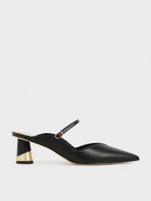 Charles & Keith Metallic Sculptural Heel Mules Schwarz | 296DOEAZC