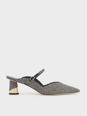 Charles & Keith Metallic Sculptural Heel Tweed Mules Mehrfarbig | 173LXVOPD