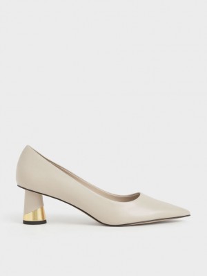 Charles & Keith Metallic Sculptural Heel Pumps Weiß | 362FDKWHN