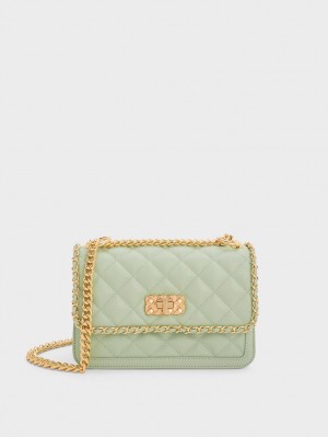 Charles & Keith Micaela Gesteppt Braided Chain Schultertaschen Grün | 825VPNJXR