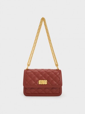 Charles & Keith Micaela Gesteppt Chain Schultertaschen Dunkelrot | 409IXBPKC