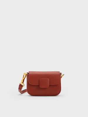 Charles & Keith Micro Koa Square Push-Lock Mini Taschen Dunkelrot | 548YWDZKT