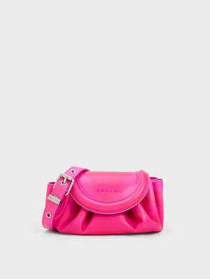 Charles & Keith Mini Blossom Curved Flap Crossbody Taschen Rosa | 938FGITBN