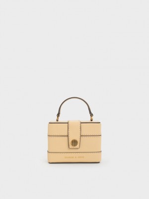 Charles & Keith Mini Bronte Contrast Trim Top Handtasche Beige | 054QDUFOR