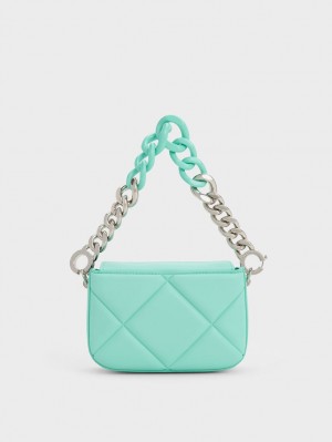 Charles & Keith Mini Danika Chunky Chain Gepolstert Schultertaschen Türkis | 517DJWNTF