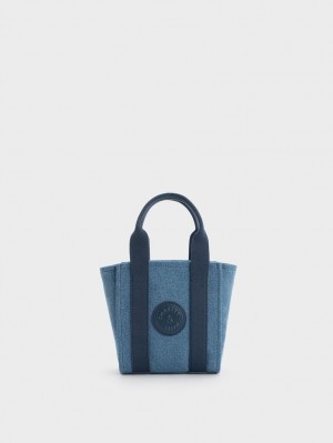 Charles & Keith Mini Kay Denim Contrast-Trim Tragetaschen Blau | 739IVLUJB