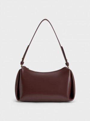 Charles & Keith Nezu Chain Handle Hobo Tasche Dunkelschokolade | 094KAUBVN