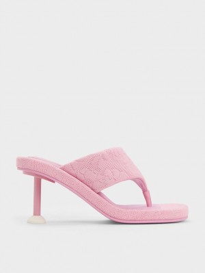 Charles & Keith Noemi Gestrickt Spool Sandalen Absatz Rosa | 738JCASHU