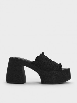 Charles & Keith Nuala Ruched Plattform Mules Schwarz | 917XNBPQL