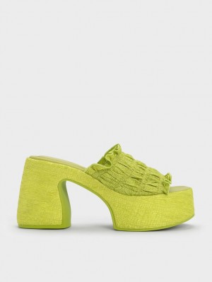 Charles & Keith Nuala Ruched Plattform Mules Hellgrün | 425MUCEKN