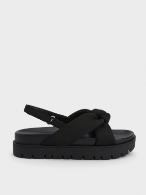 Charles & Keith Nylon Knotted Plateausandalen Schwarz | 124IOSYXG