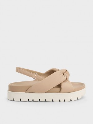 Charles & Keith Nylon Knotted Plateausandalen Beige | 840XTPCSU