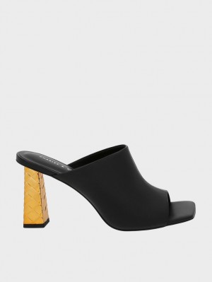 Charles & Keith Open Kappe Gesteppt Heel Mules Schwarz | 617LZFSKC