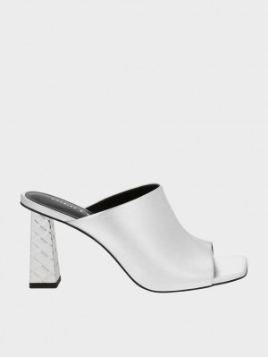 Charles & Keith Open Kappe Gesteppt Heel Mules Silber | 461FEVQIL