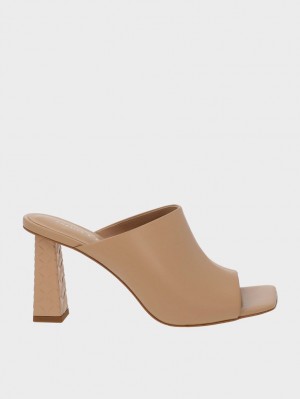 Charles & Keith Open Kappe Gesteppt Heel Mules Beige | 418WYTHND