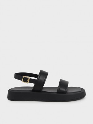 Charles & Keith Open Kappe Slingback Plateausandalen Schwarz | 065ZJTPSG