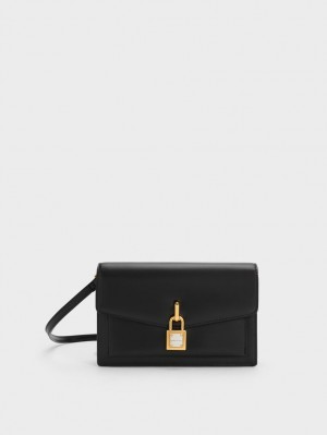 Charles & Keith Padlock Envelope Crossbody Taschen Schwarz | 542GYVSXF