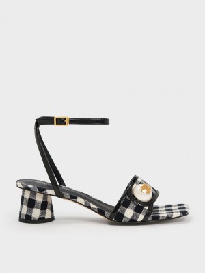 Charles & Keith Pearl-Embellished Gingham Sandalen Absatz Mehrfarbig | 291LFGMOZ